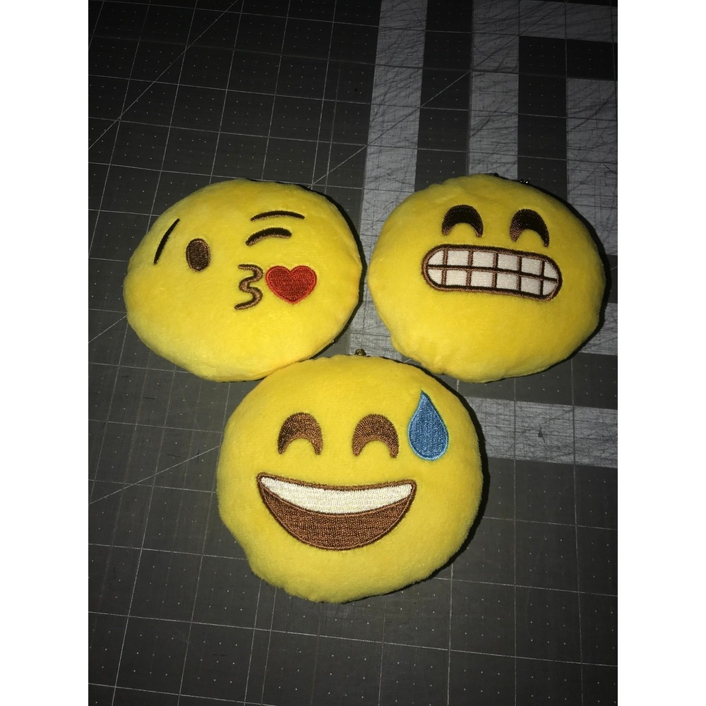 Emoji‎ Keychain Plush Yellow 3" Pillow Small 3 Different Variations Backpack Toy